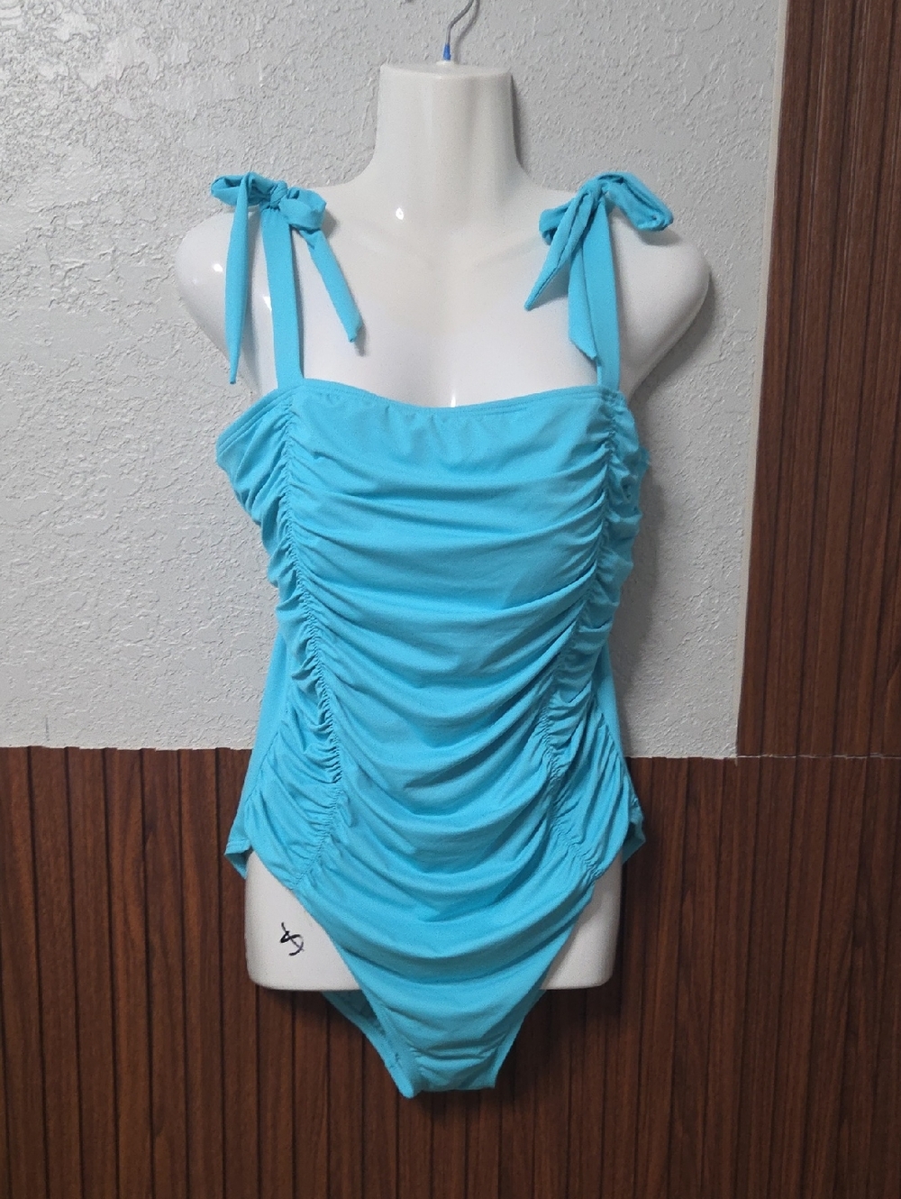 kate spade Turquoise Ruched One-Piece Swimsuit with Tie Straps Xlarge